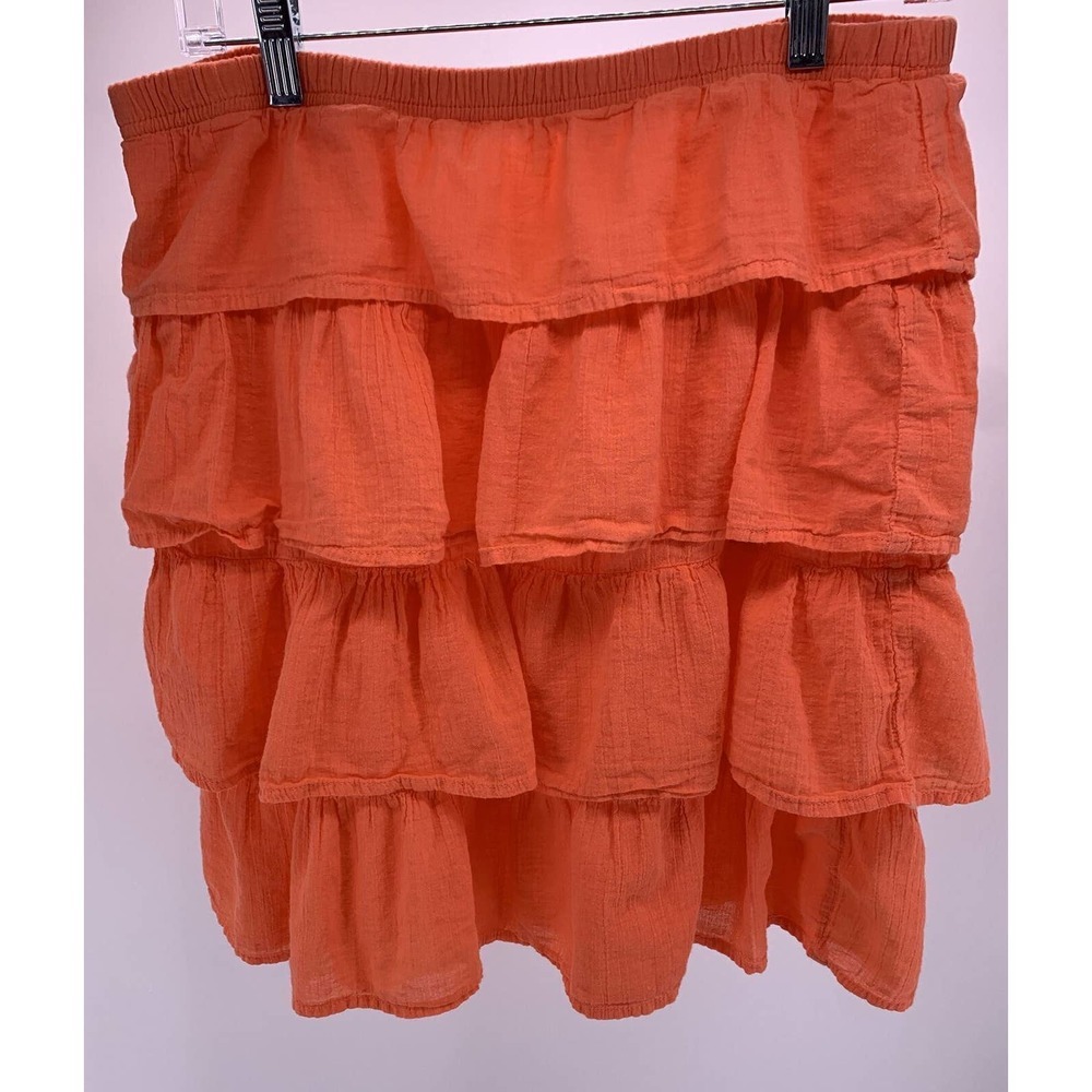 CMC Color Me Cotton Layered Ruffle Skirt Salmon Orange Size XL